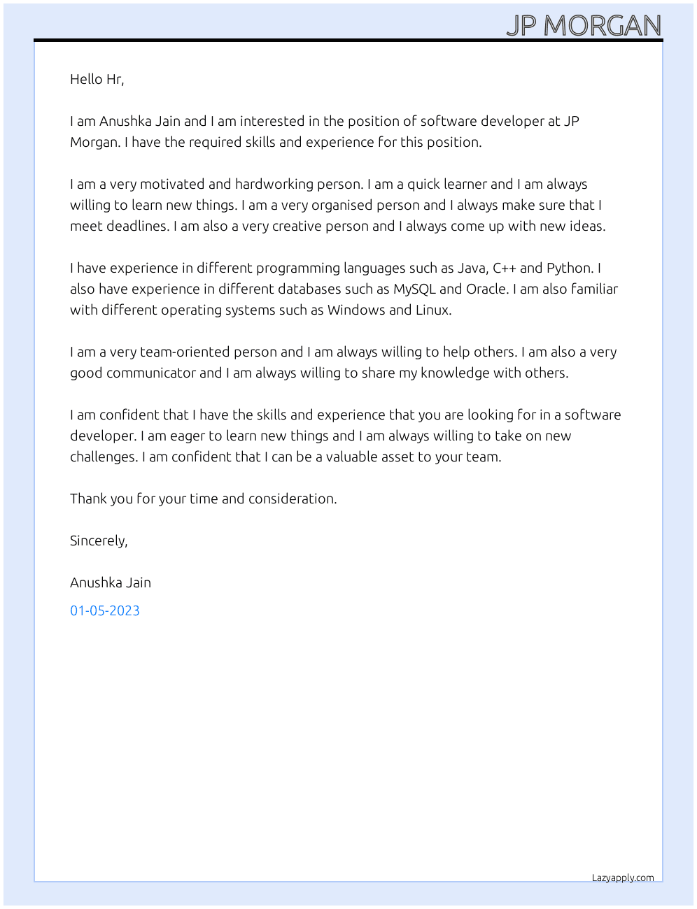 amazon Cover Letter