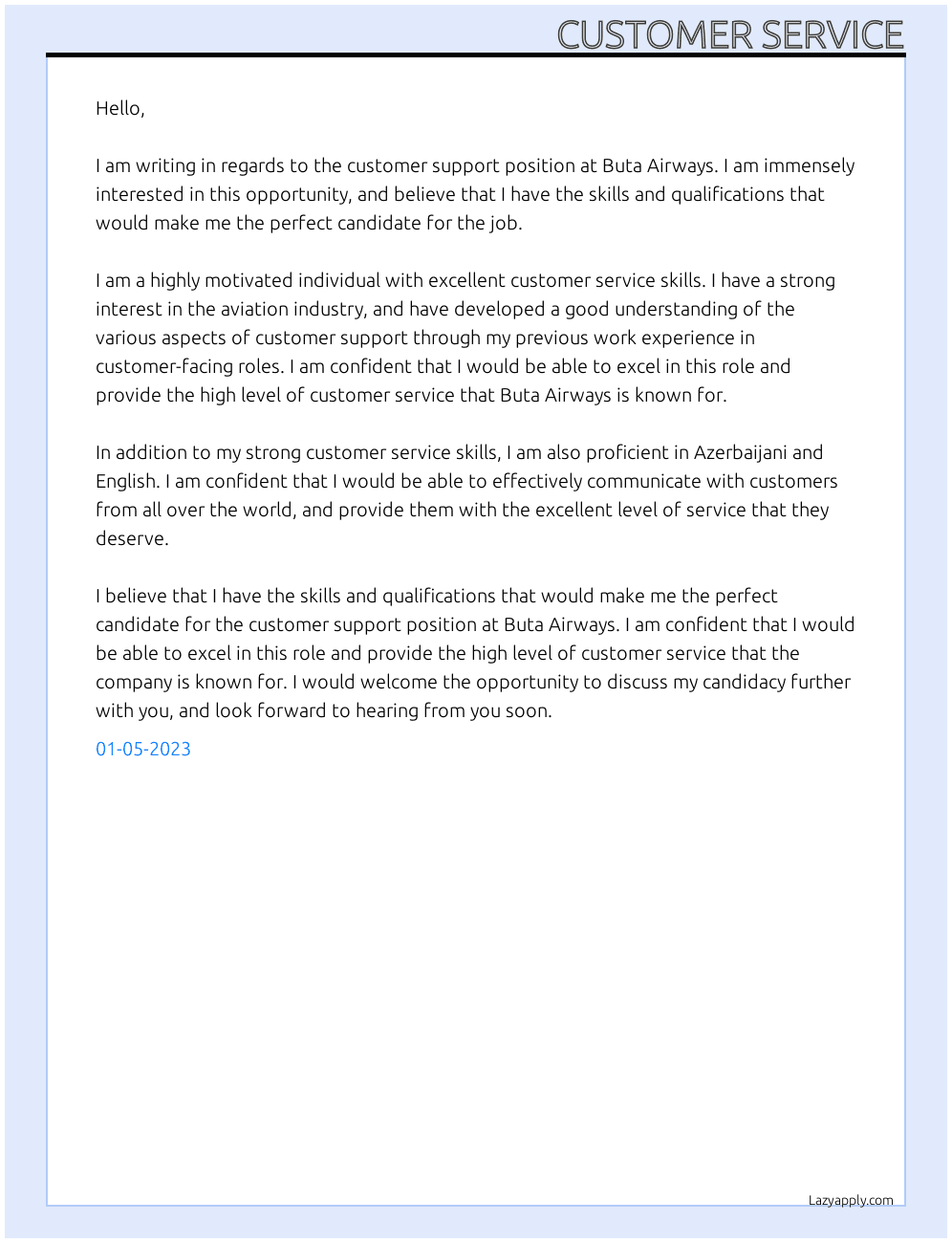 customer service cover letter