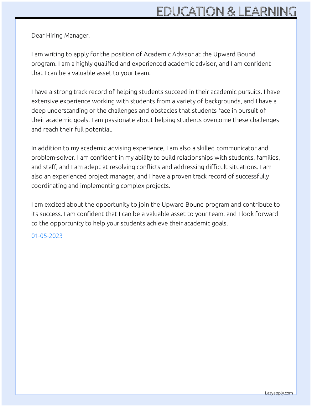 education & learning cover letter