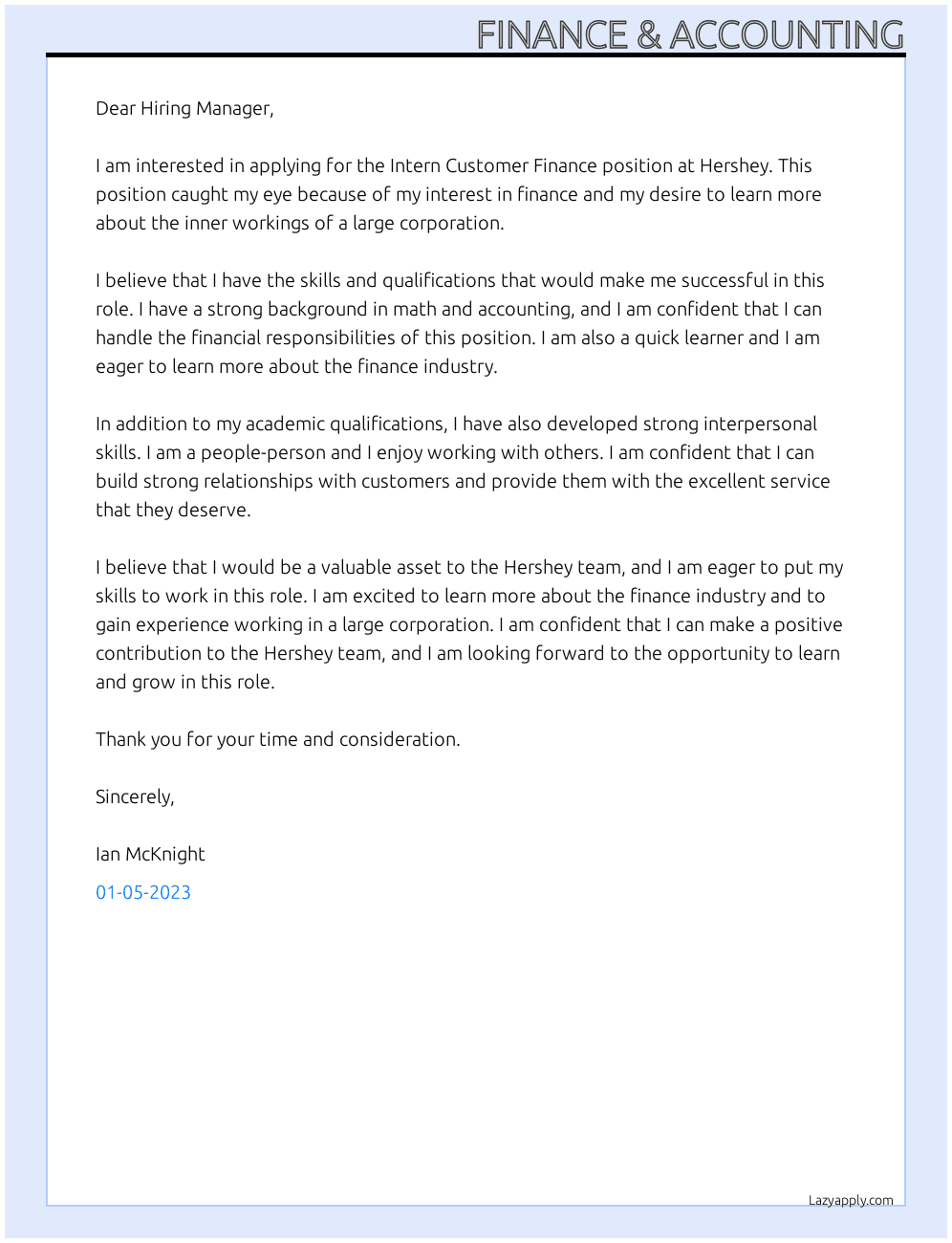 finance & accounting cover letter