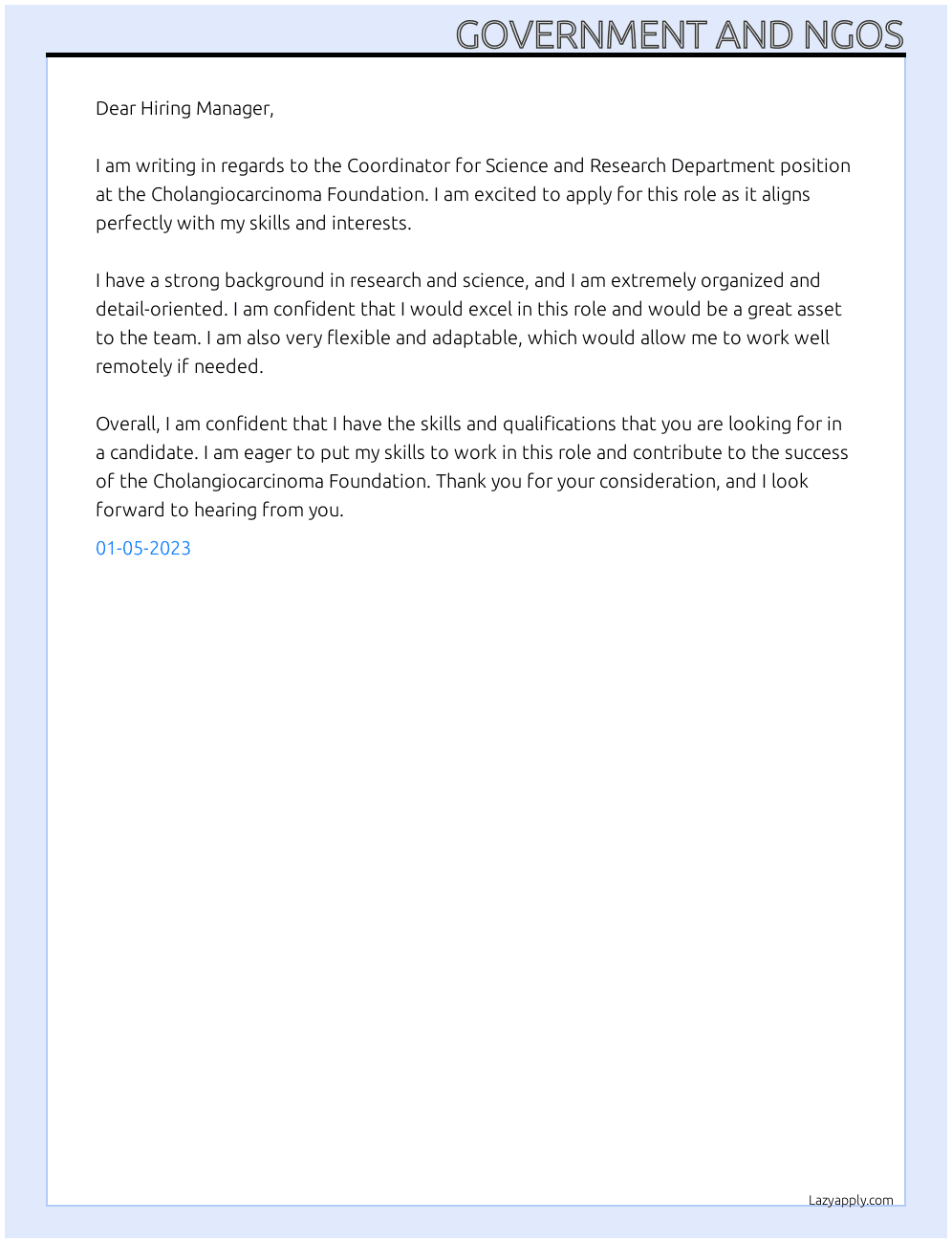 government and ngos cover letter