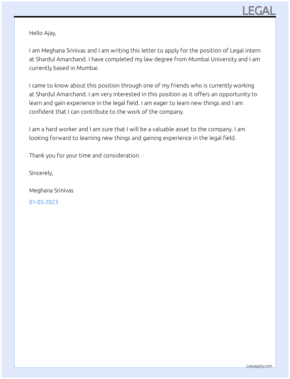 legal cover letter