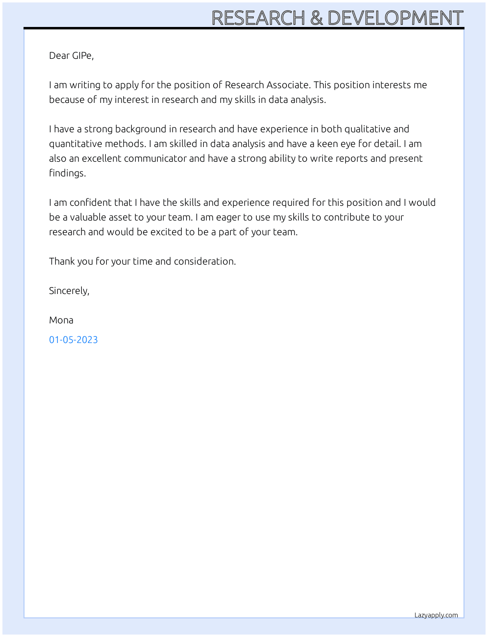 research & development cover letter