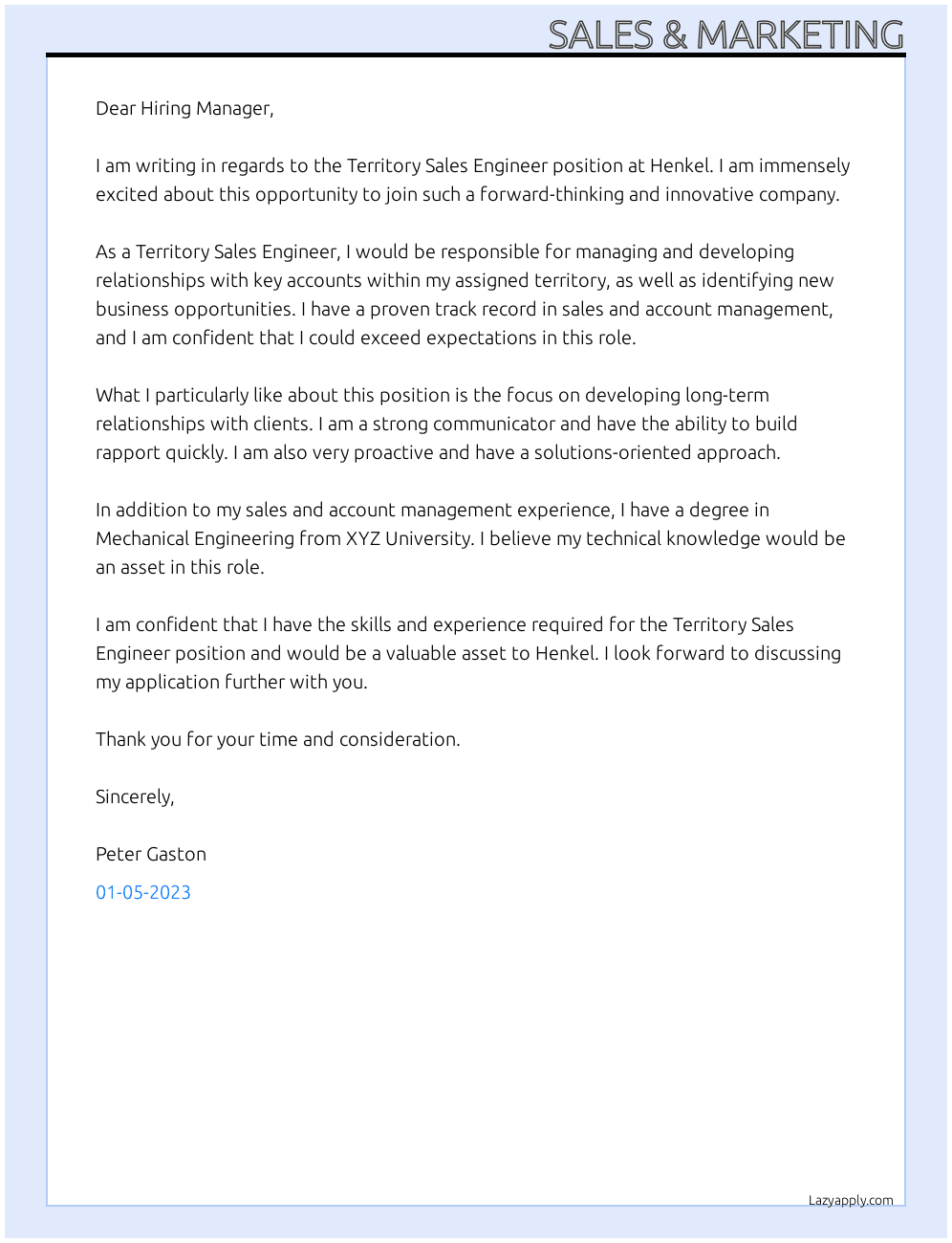 sales & marketing cover letter