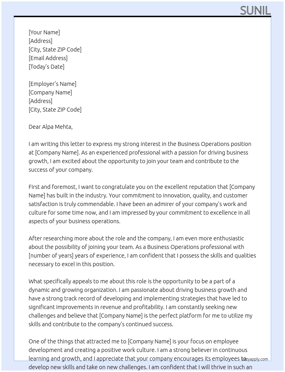 Cover letter for business operations - LazyApply