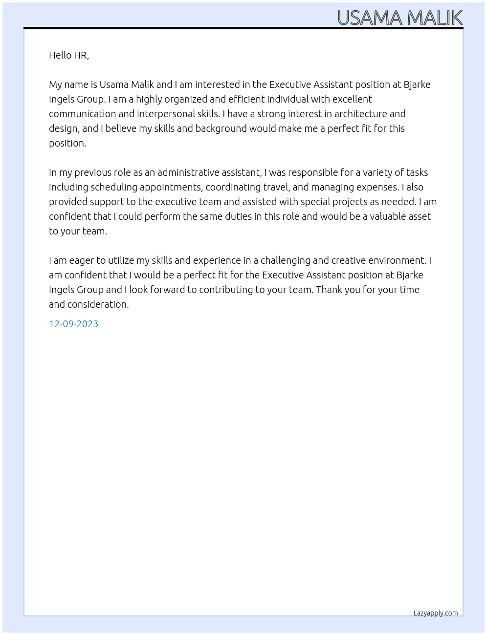 Executive Assistant At Bjarke Ingels Group Cover Letter