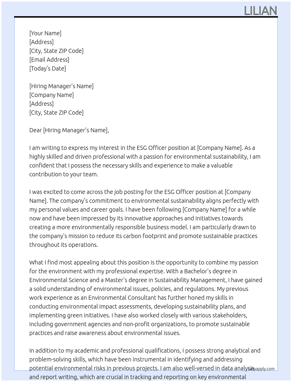esg officer At environmental Cover Letter