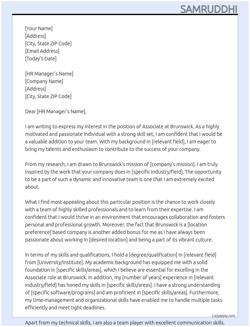 Associate At Brunswick Cover Letter