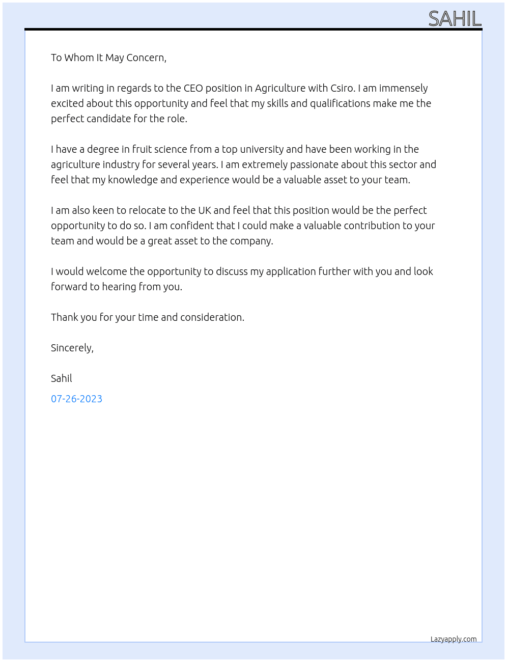Agriculture  At Csiro Cover Letter