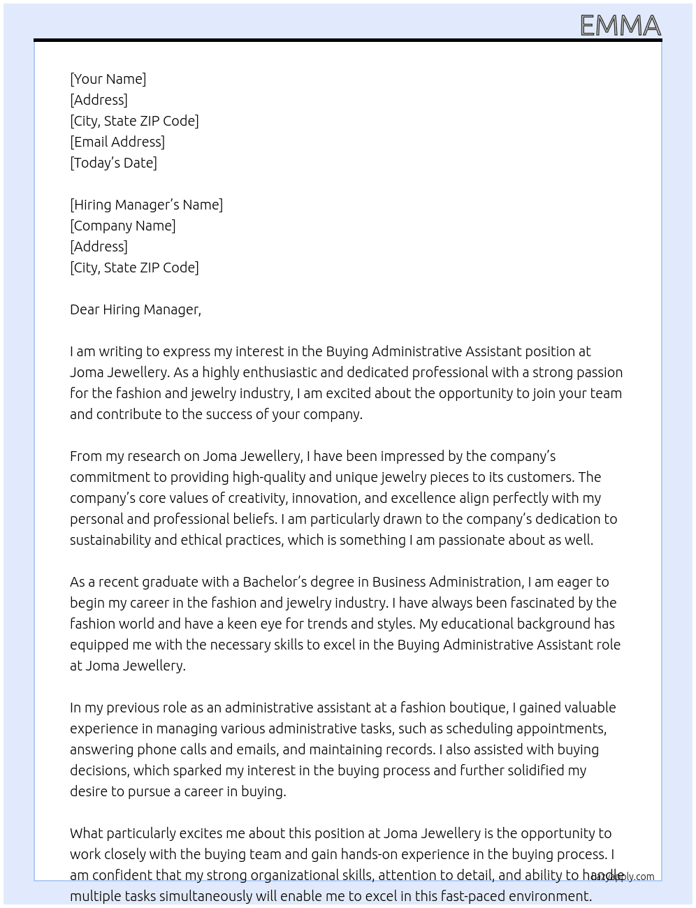 Buying Administrative Assistant At Joma Jewellery Cover Letter