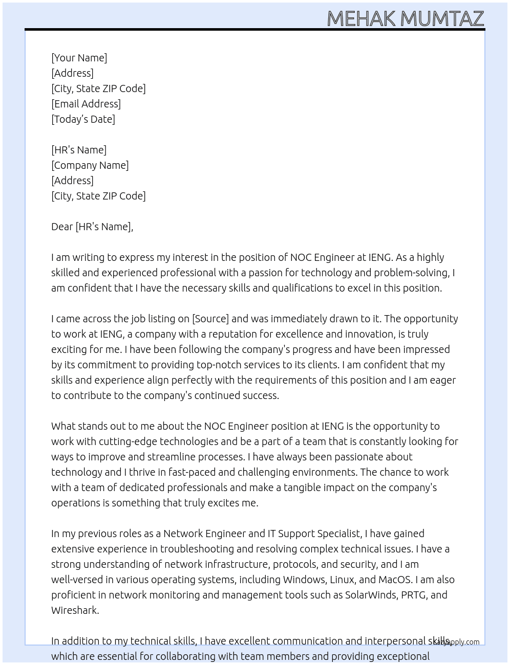 Noc eng At ieng Cover Letter