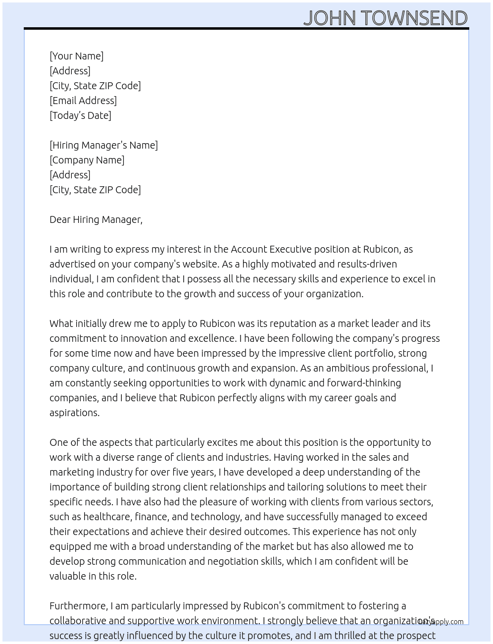 Account Executive At Rubicon Cover Letter