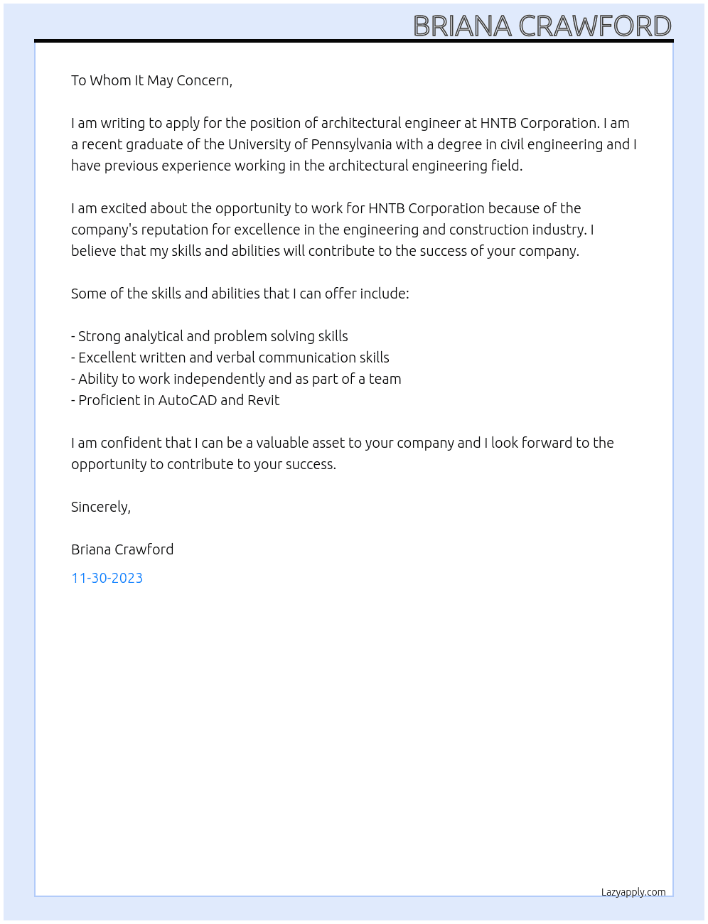 architectural engineer At Jones Inc Cover Letter