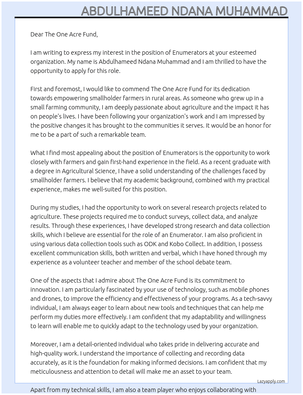 Enumerators At Enumerators Cover Letter