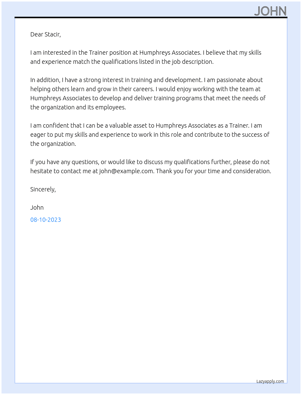 Trainer At humphreysassocaites.com Cover Letter