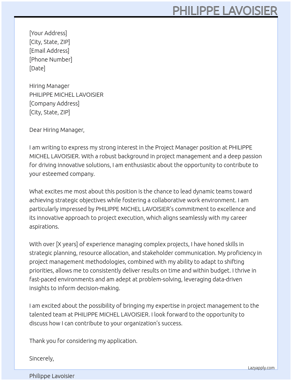 Cover letter for project maânger - LazyApply