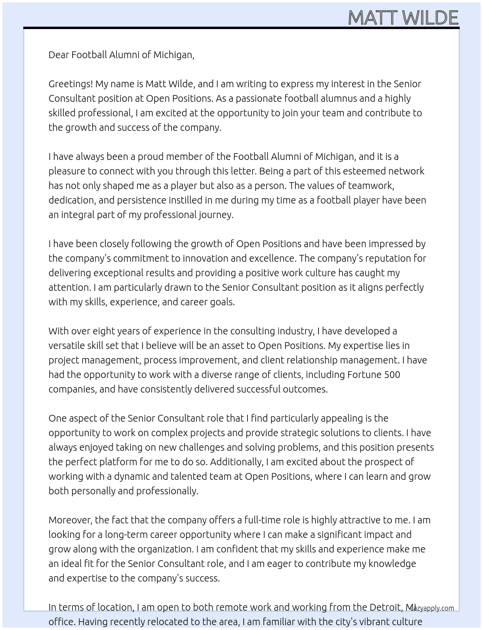 Senior Consultant At open positions Cover Letter