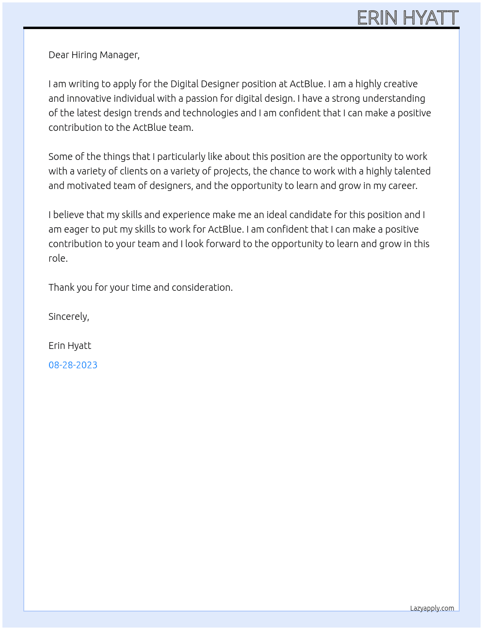 Digital Designer At ActBlue Cover Letter