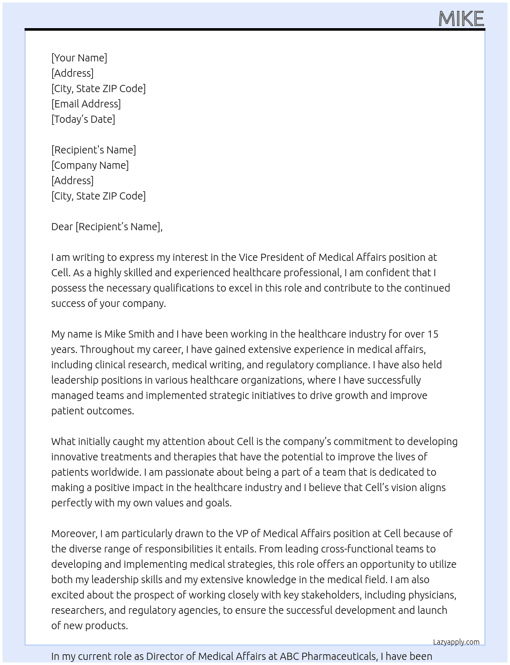 VP medical Affairs At Cell Cover Letter