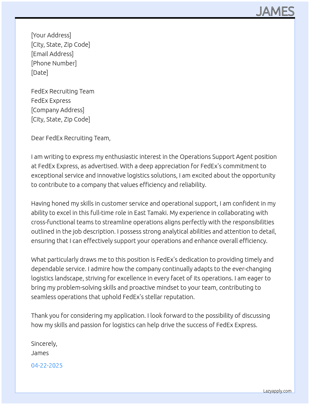 Operations Support Agent At Fedex Express Cover Letter
