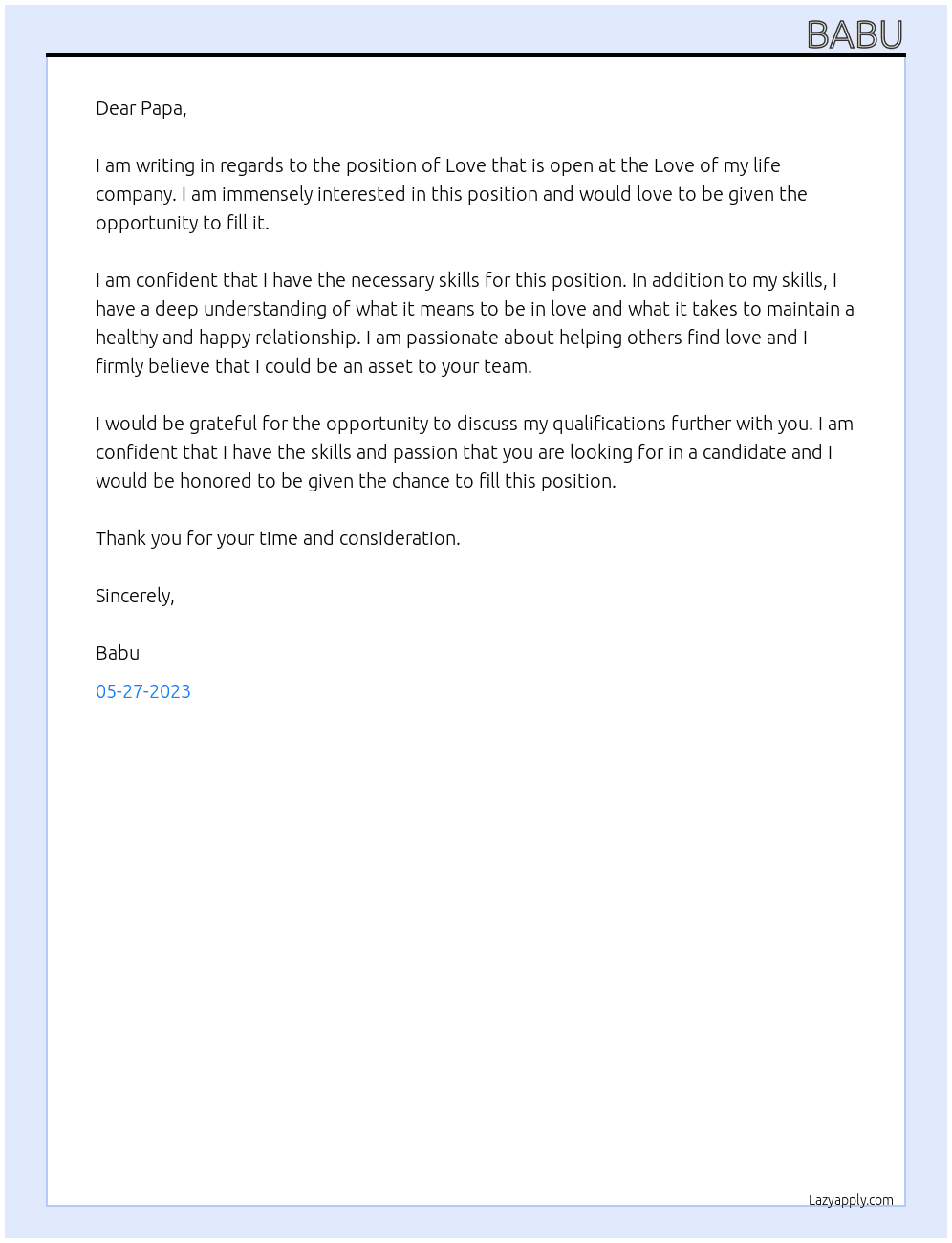 Love At Love of my life Cover Letter