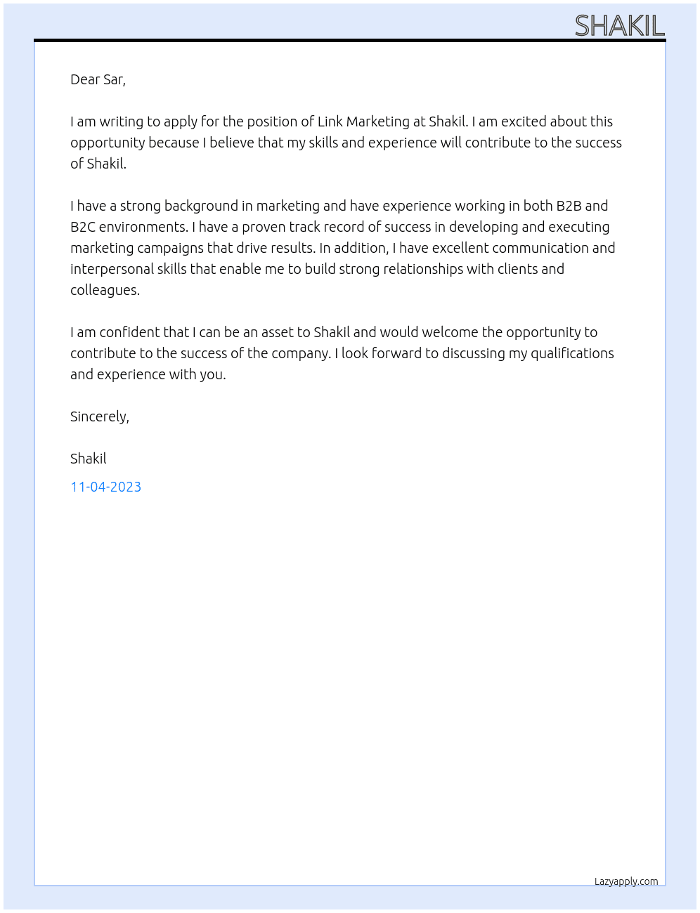 Link marketing  At Shakil Cover Letter