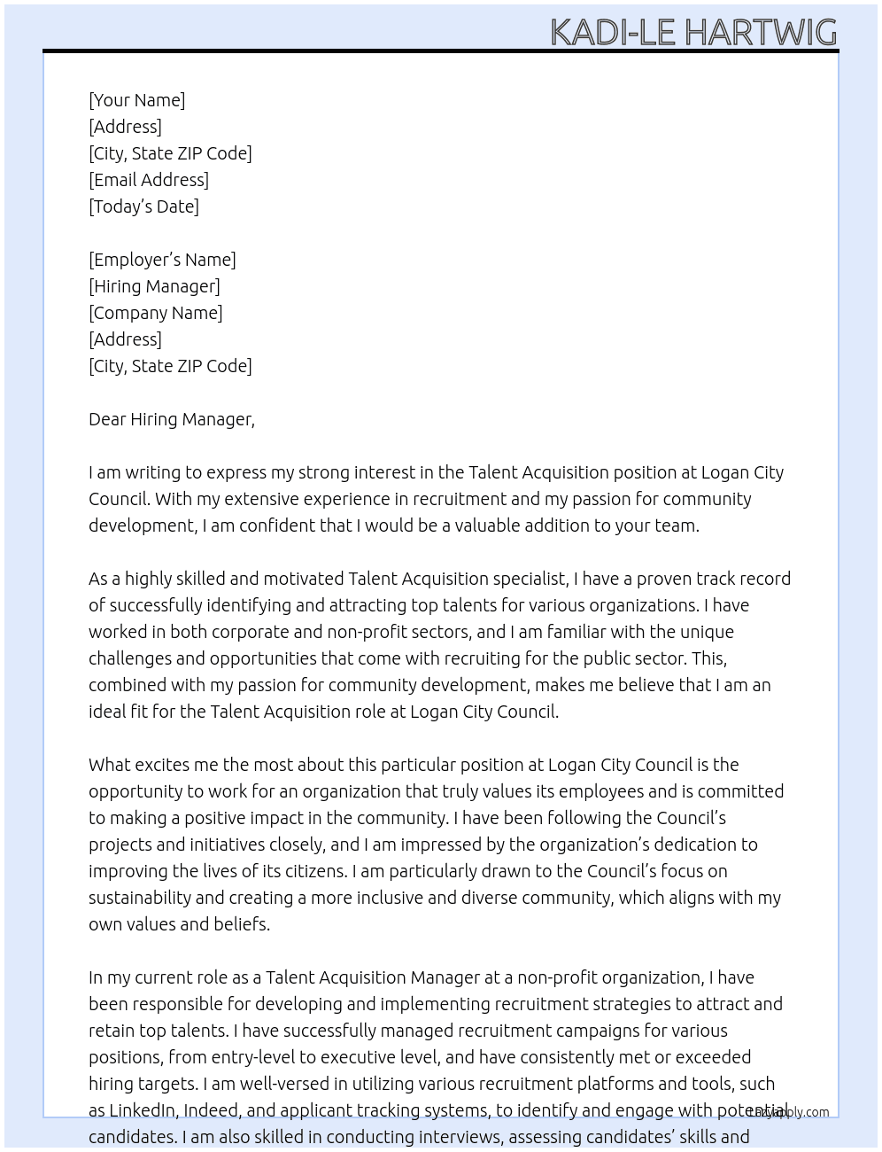 Talen Acquisition  At Logan City Council  Cover Letter