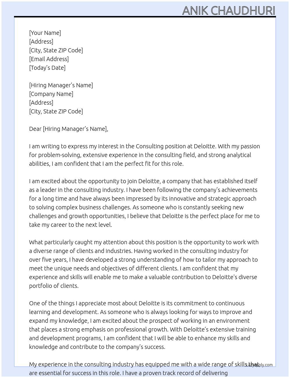 consulting At deloitte Cover Letter