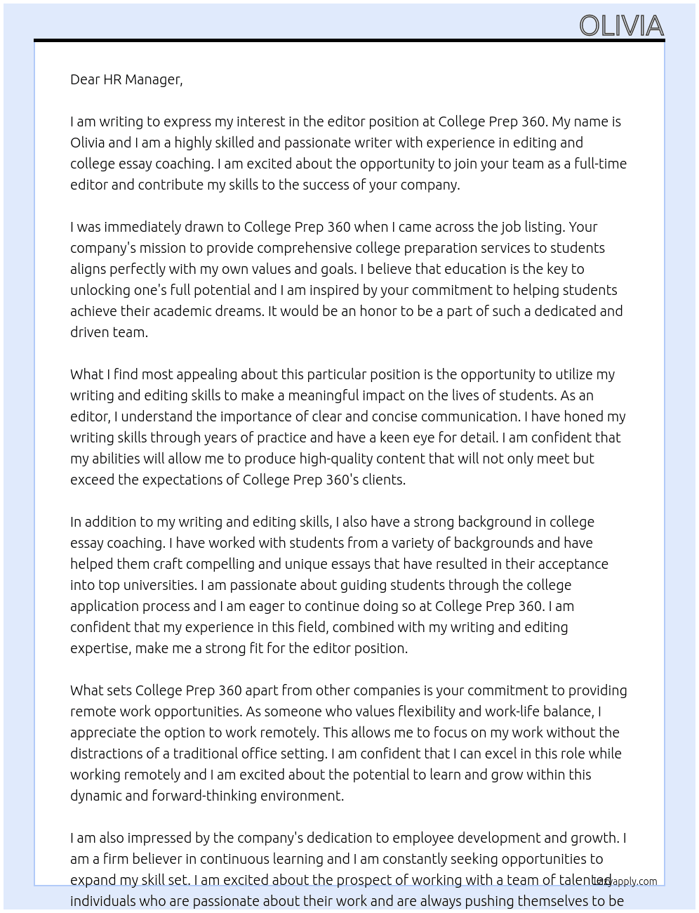 editor At College prep 360 Cover Letter