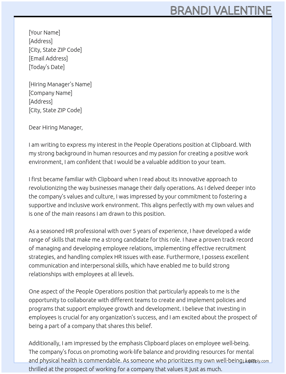 People Operations  At Clipboard Cover Letter
