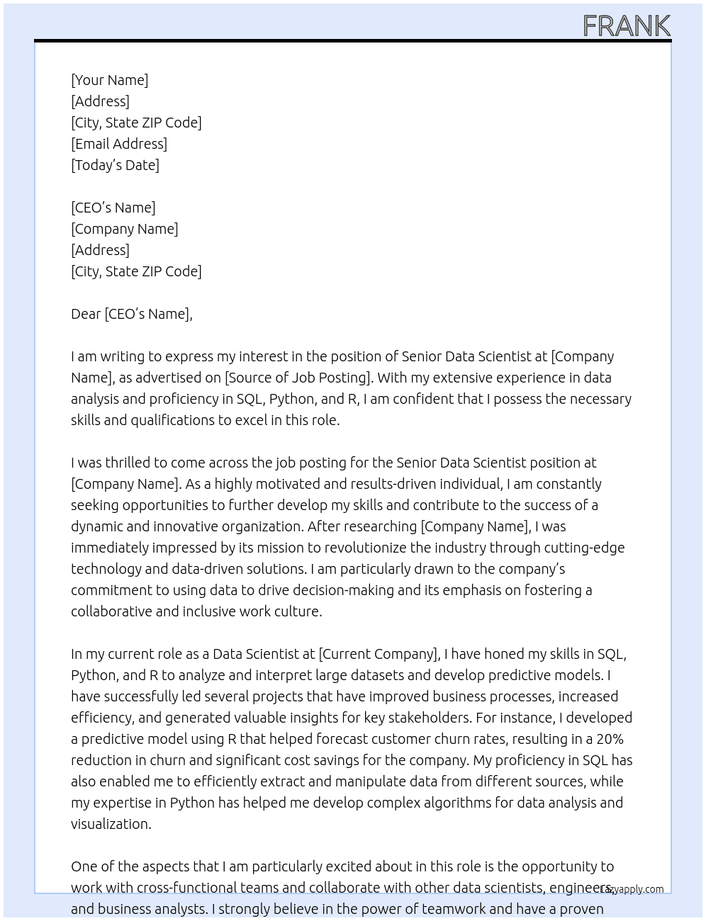 Senior Data Scientist At Brilliant Cover Letter