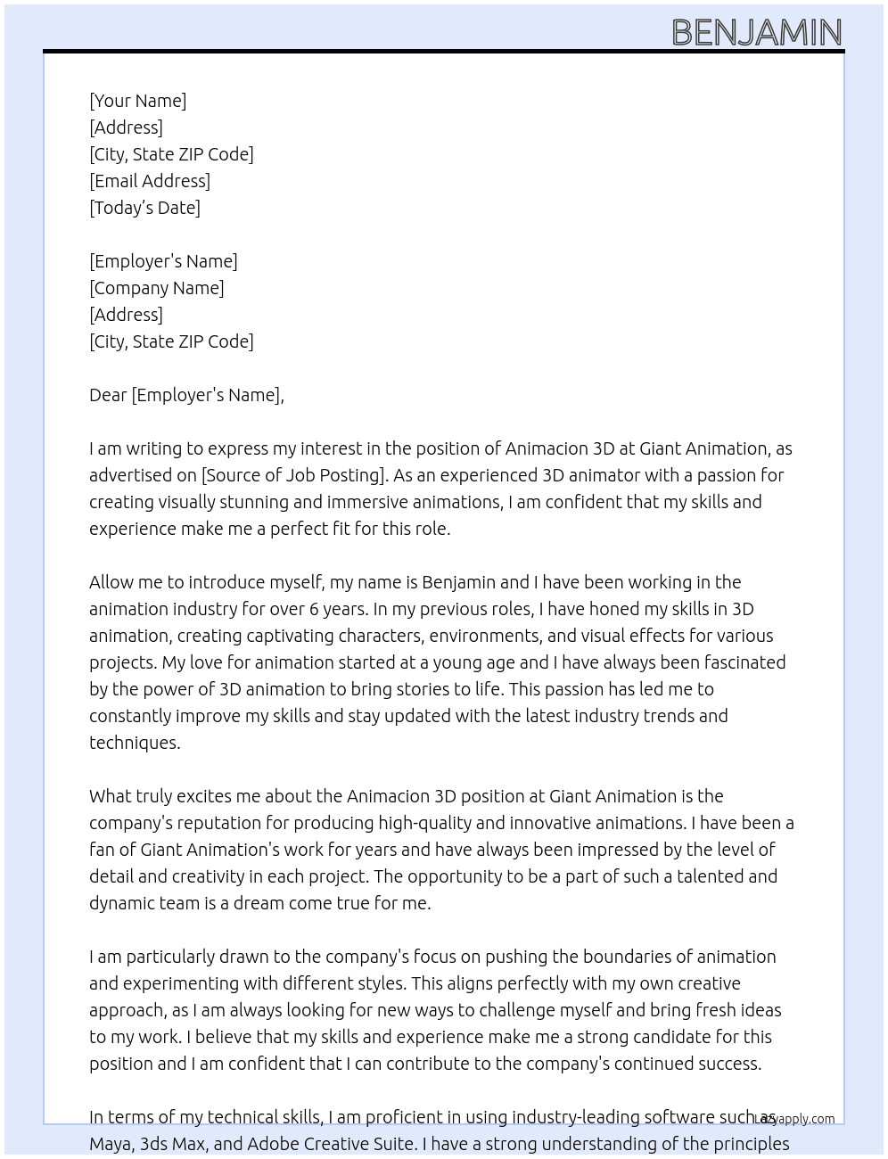 Animacion 3D At Giant Animation Cover Letter