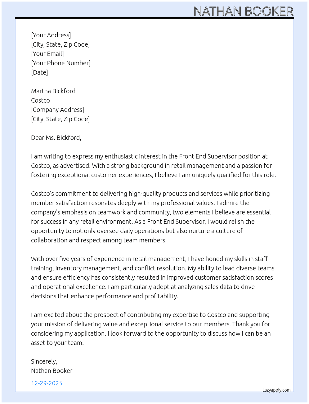 Cover letter for front end supervisor - LazyApply