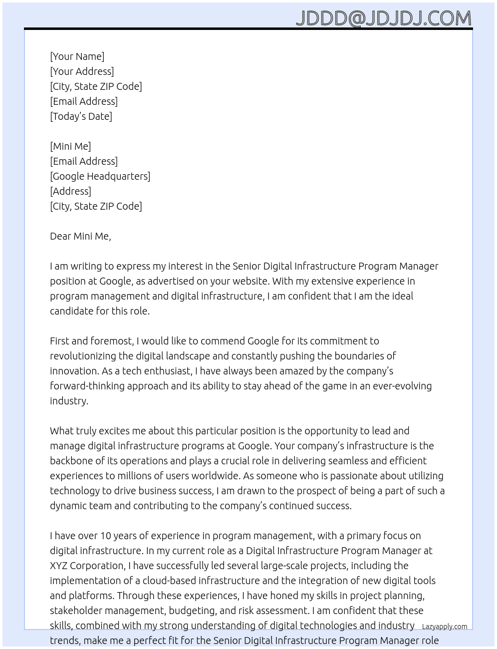 Cover letter for senior digital infrastructure program manager - LazyApply