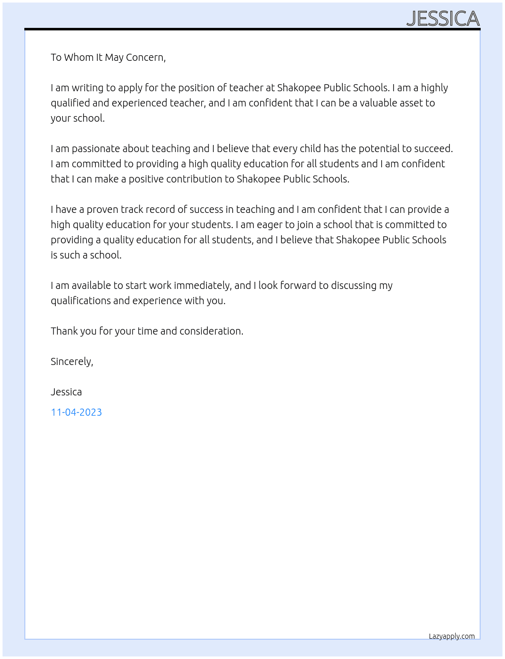 teacher At Shakopee Public Schools Cover Letter
