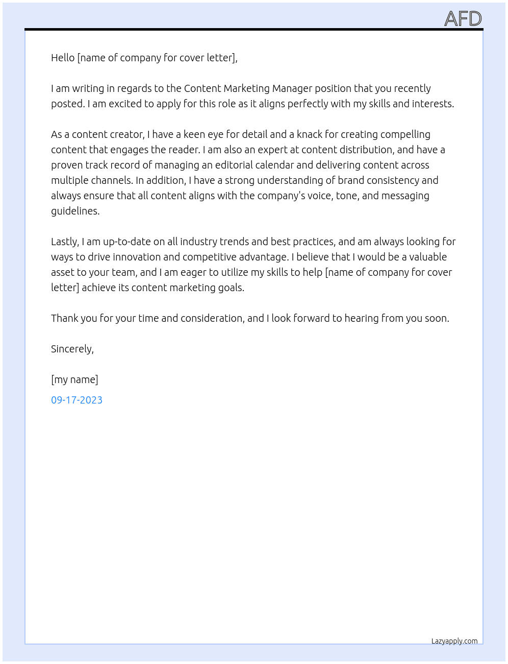 Content Marketing Manager At asdf Cover Letter