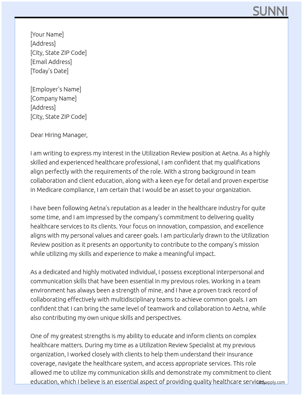 utilization review At aetna Cover Letter