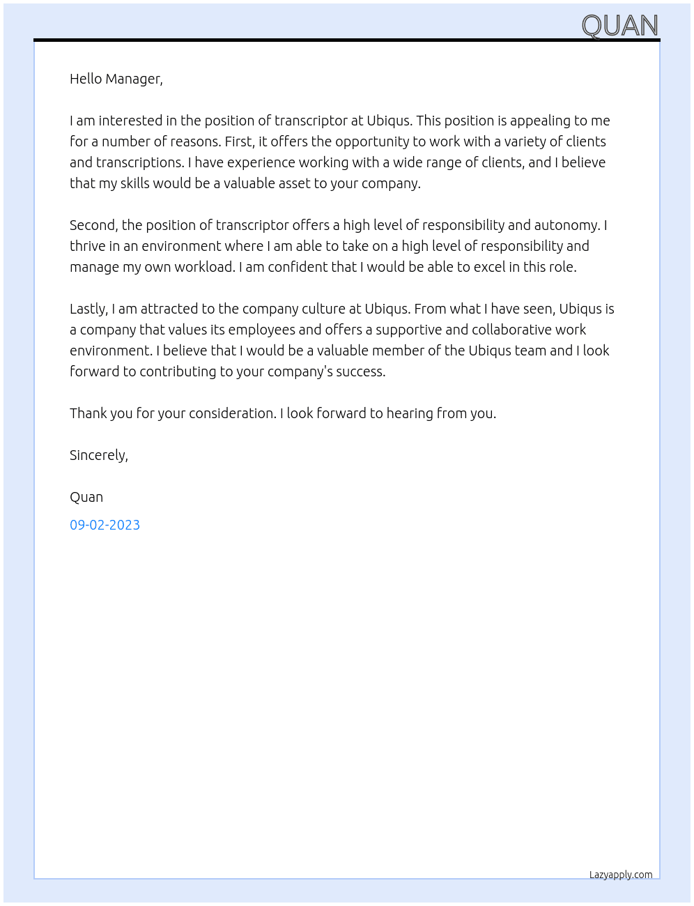 transcriptors At Ubiqus Cover Letter