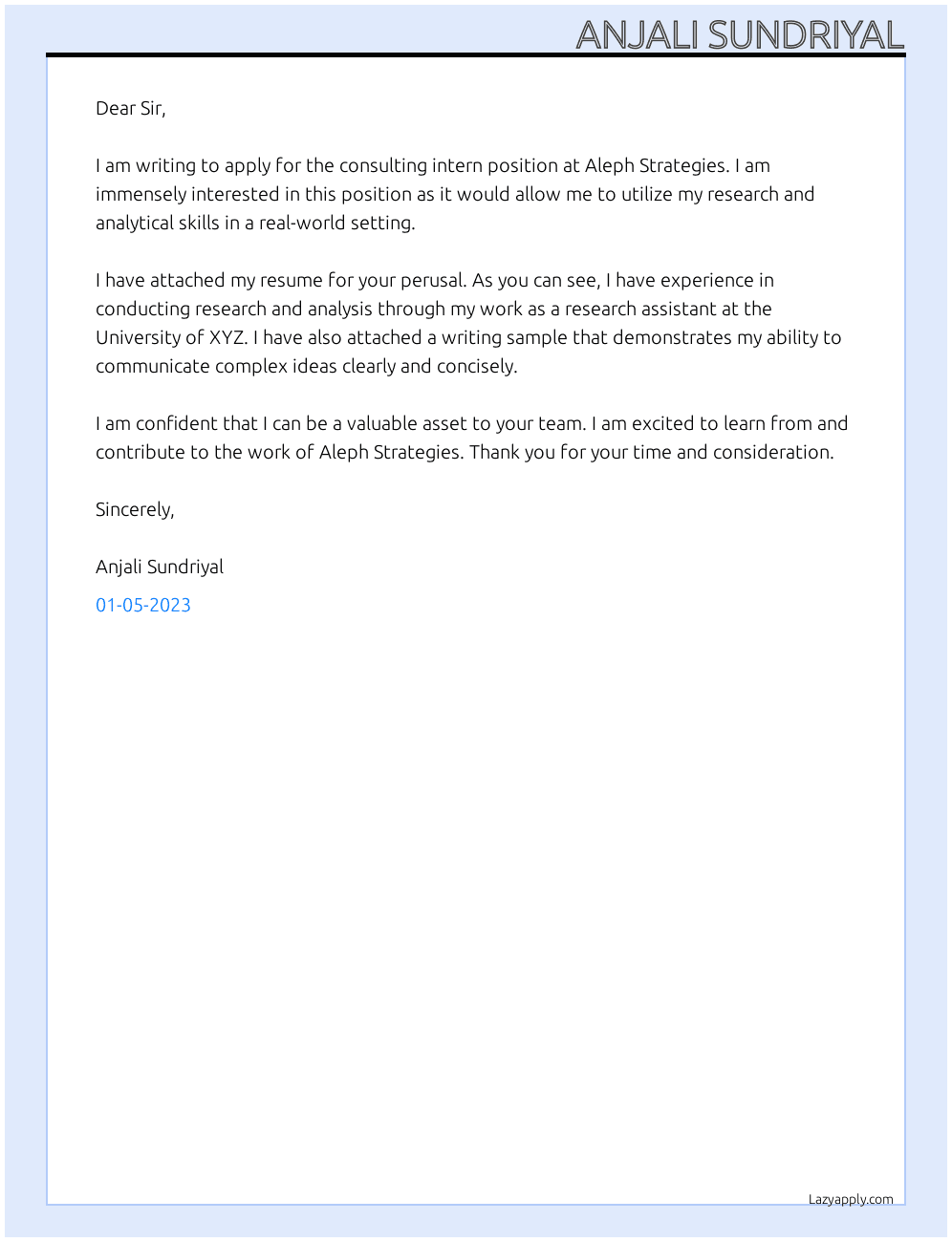 consulting intern At Aleph Strategies Cover Letter