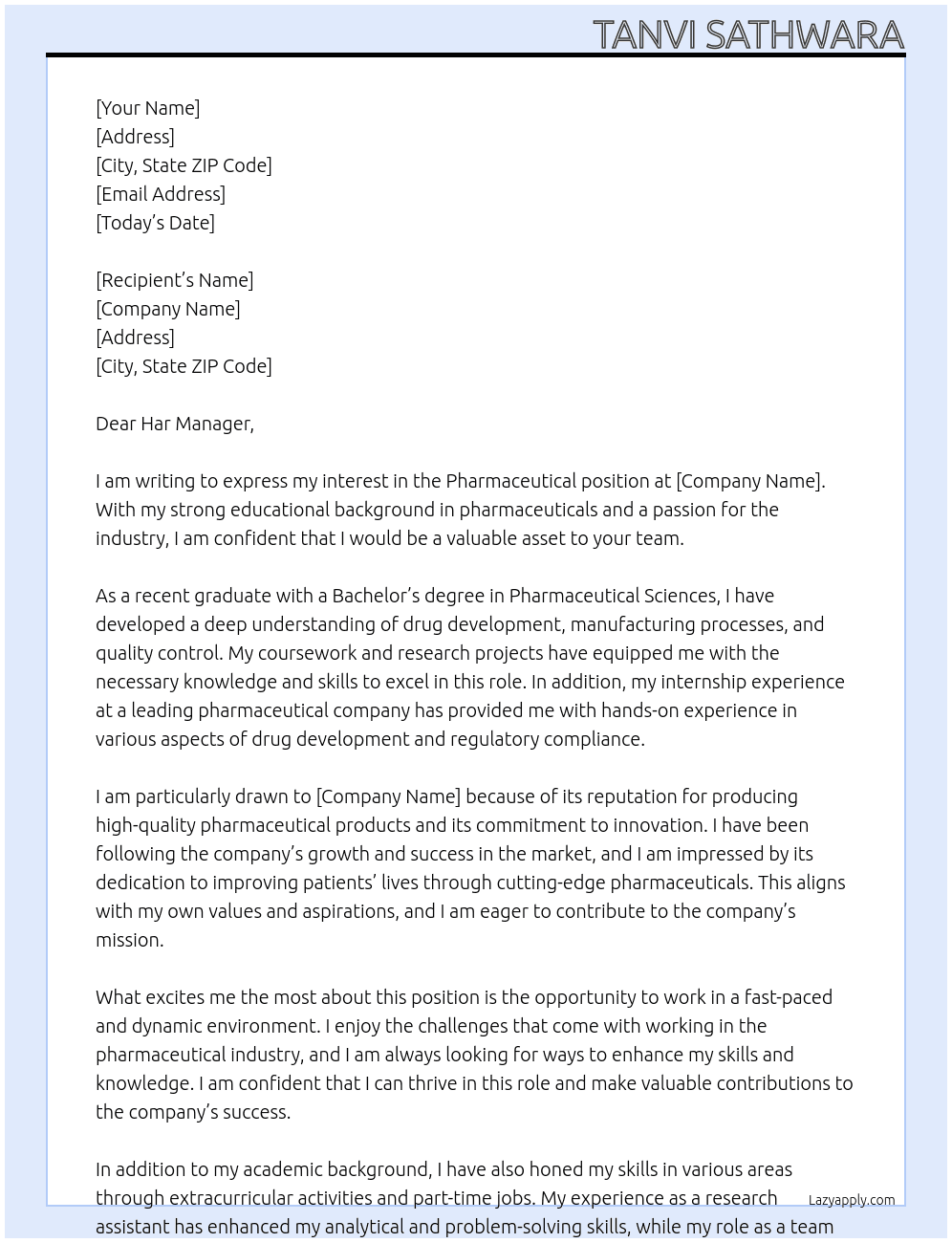 Pharmaceutical At Pharmaceutical Cover Letter