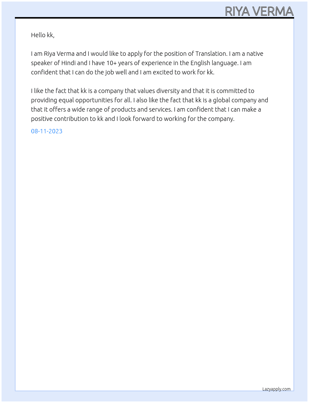 Translation At kk Cover Letter