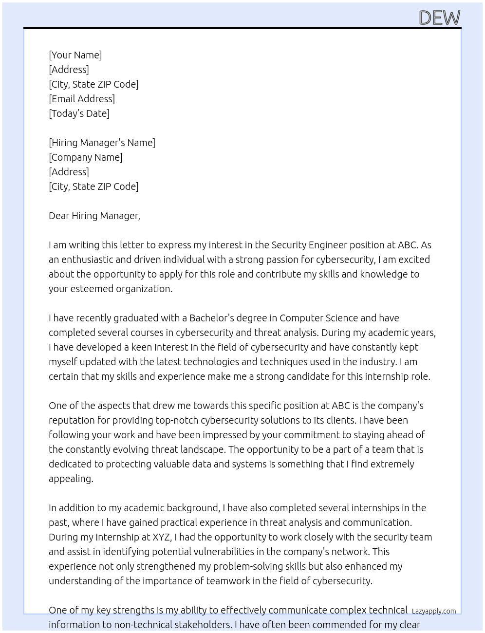 Security Engineer At abc Cover Letter