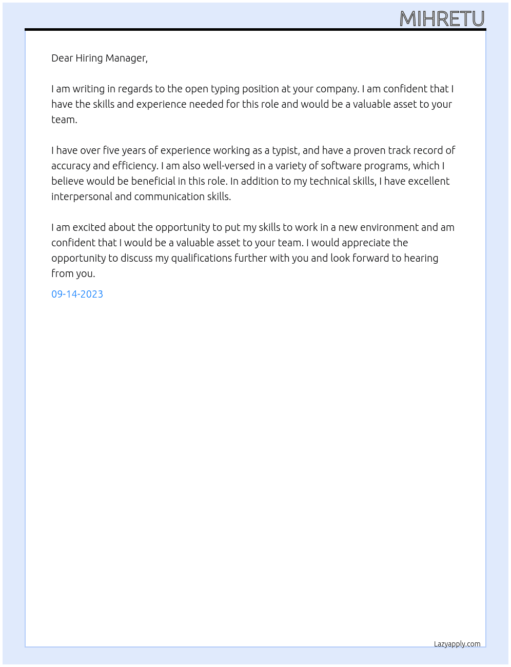 typing At Hiring Manager Cover Letter