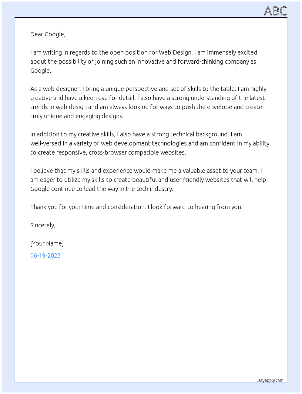 Web Design At Google Cover Letter
