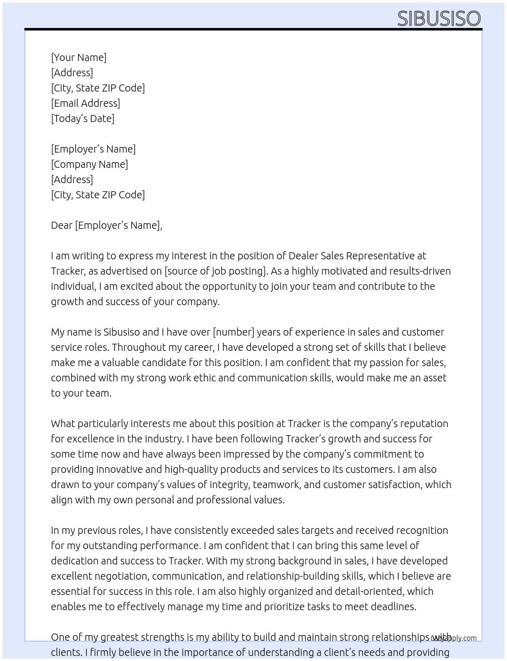 ing for DEALER SALES REPRESENTATIVE At TRACKER Cover Letter