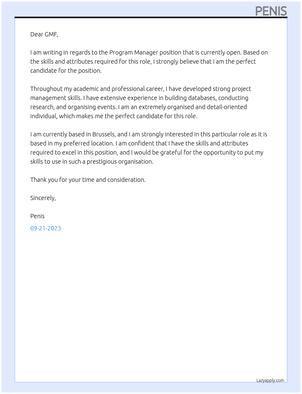 Program Manager At GMF Cover Letter