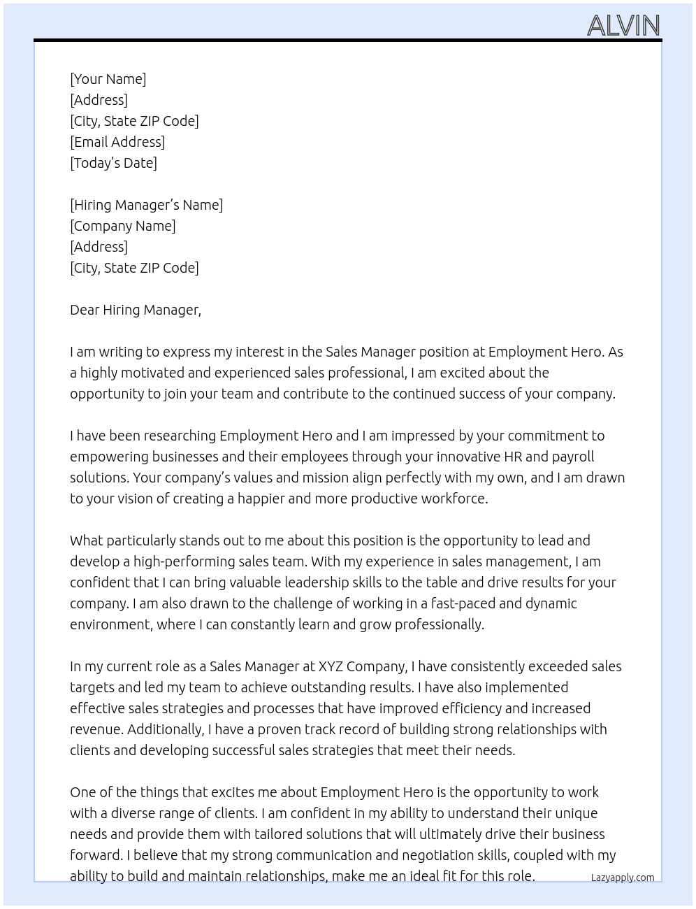 Sales Manager At Employment Hero Cover Letter