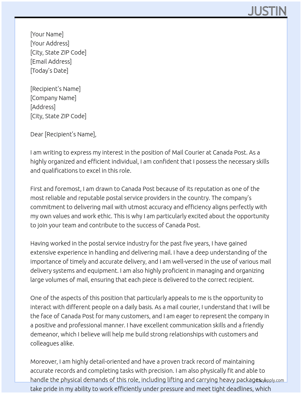 Mail Courier At Canada Post Cover Letter