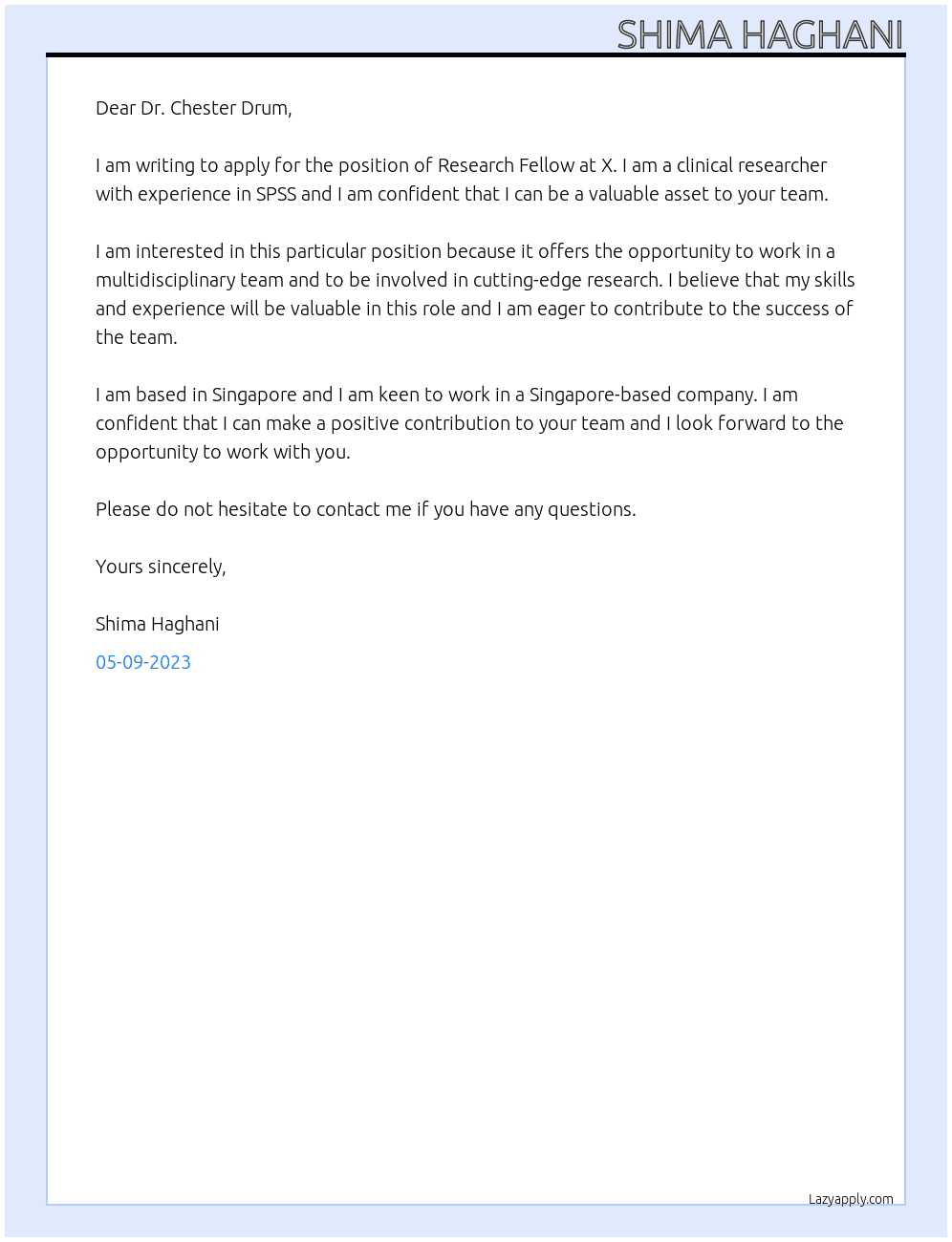 Research Fellow At X Cover Letter