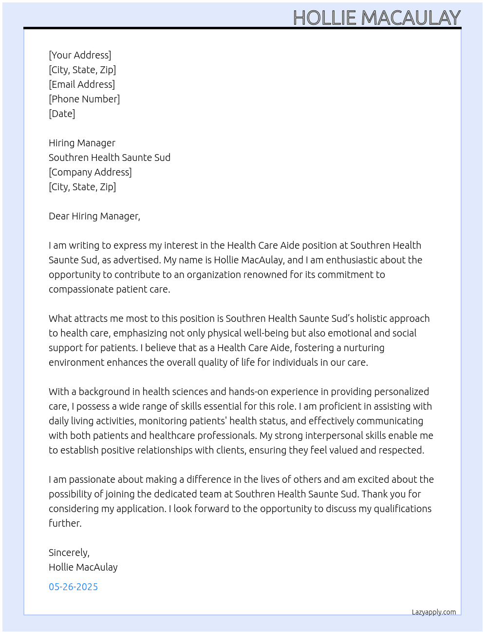 Cover letter for health care aide - LazyApply